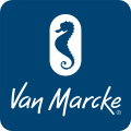 logo van marcke avec hippocampe bleu et blanc